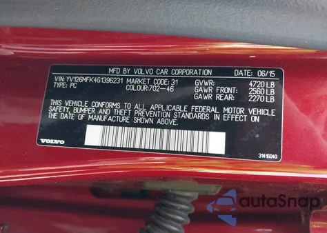 2016 Volvo S60 T5 Drive-E Premier z USA, uszkodzony, nr VIN YV126MFK4G1396231